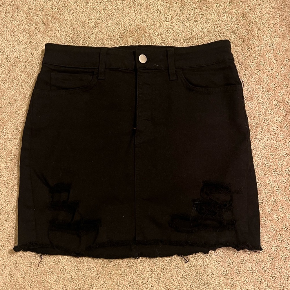 Black ripped denim skirt- Small